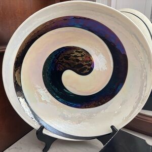 Murano Glass Art Plate with Iridescent Swirl - White and Purple
